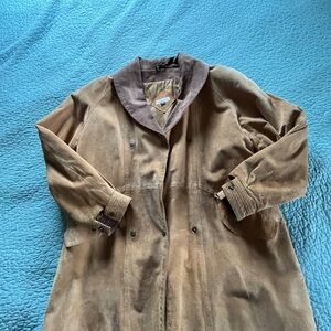 Vintage Leather Suede Barn Coat Jacket Women's Medium Brown Leather Collar